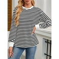 thumbnail image 4 of Ipladies Womens Tunic Tops Long Sleeve Striped Shirts Crewneck Tops Black & White L, 4 of 7