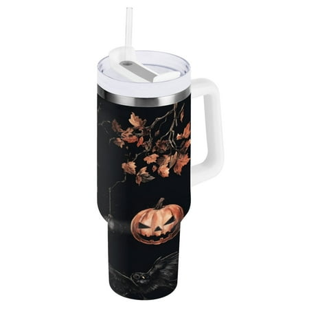 

30 Oz Car Handle Water Cup 9.9x3.5 Inch Stainless Steel Water Cup With Handle Water Cup Car Water Cup Travel Coffee Cup Dark Pumpkin Cartoon