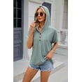 thumbnail image 5 of SHIBEVER Womens Tops Summer Short Sleeve Hoodies Casual Drawstring Hoodies Tops Button Front V Neck T Shirts Pullover Tops Blouses Green, 5 of 5