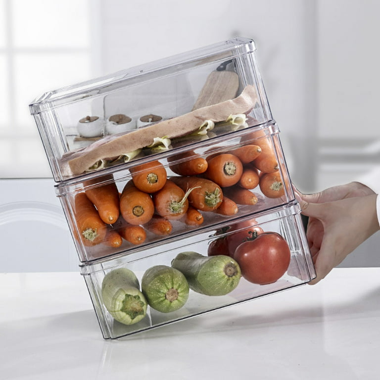 REFSAVER Fridge Storage Containers Produce Saver Stackable Refrigerator  Organizer Bins with Removable Drain Tray Fridge Organizer for Fruits and