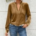 thumbnail image 2 of QATAINLAV Gold Velvet Shirts for Women Dressy Casual Long Sleeve V Neck Blouse Solid Color Ruffle Trim V Neck Holiday Tops M, 2 of 9
