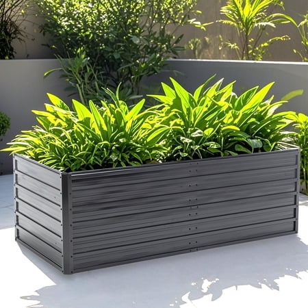 6x3x2 FT Metal Raised Garden Bed, 38.5 Cu Ft Galvanized Steel Outdoor Planter Box, Rustproof Reinforced Open Bottom Elevated Bed for Vegetables, Flowers, Herbs, Succulents, Black