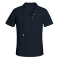 thumbnail image 2 of Camisa de playa holgada de cuello en V y manga corta con cordón para hombre - Tejido de lino, estilo retro informal, yoga/deporte, 2 of 7