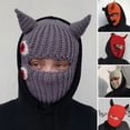 thumbnail image 1 of Halloween Cap Knitted Rabbit Ears Windproof Face Cover Party Prop Keep Warm Regular Fit Flower Print Horn Hat for Outdoor Sport, 1 of 7