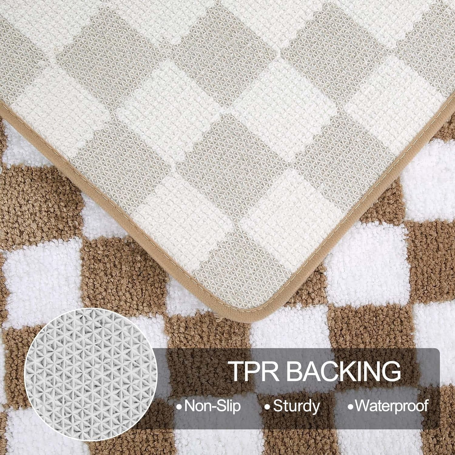 Bath Mat Khaki Checkered Bathroom Rugs Non Slip Water Absorbent Bath Rug Soft Microfiber Machine Washable Floor Mats for Tub Bathroom Indoor Doormat,20"x31"