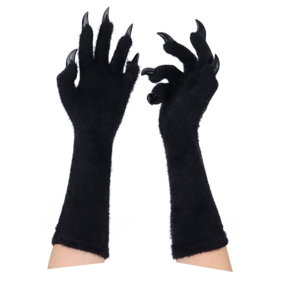 Black Cat Paw Gloves, Therian Fursuit Paws, Long Furry Claw Gloves for Cosplay