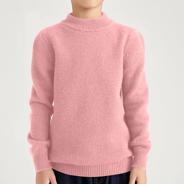 LWFFDAW Long Sleeve Shirts for Kid Boys Girls Trendy Ribbed Knitted Tops Solid Color Basic Shirts Mock Neck Pullover Tops Children Clothes Pink Size 140