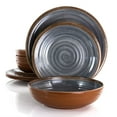 thumbnail image 2 of Elama Stone Oak 12 Piece Lightweight Melamine Dinnerware Set in Black, 2 of 8