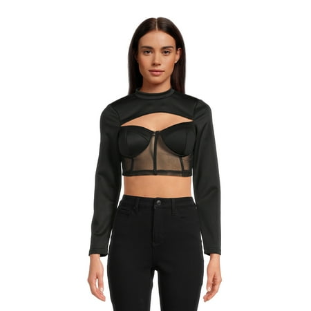 Love by Design Women's Juniors Long Sleeve Cutout Busiter Crop Top