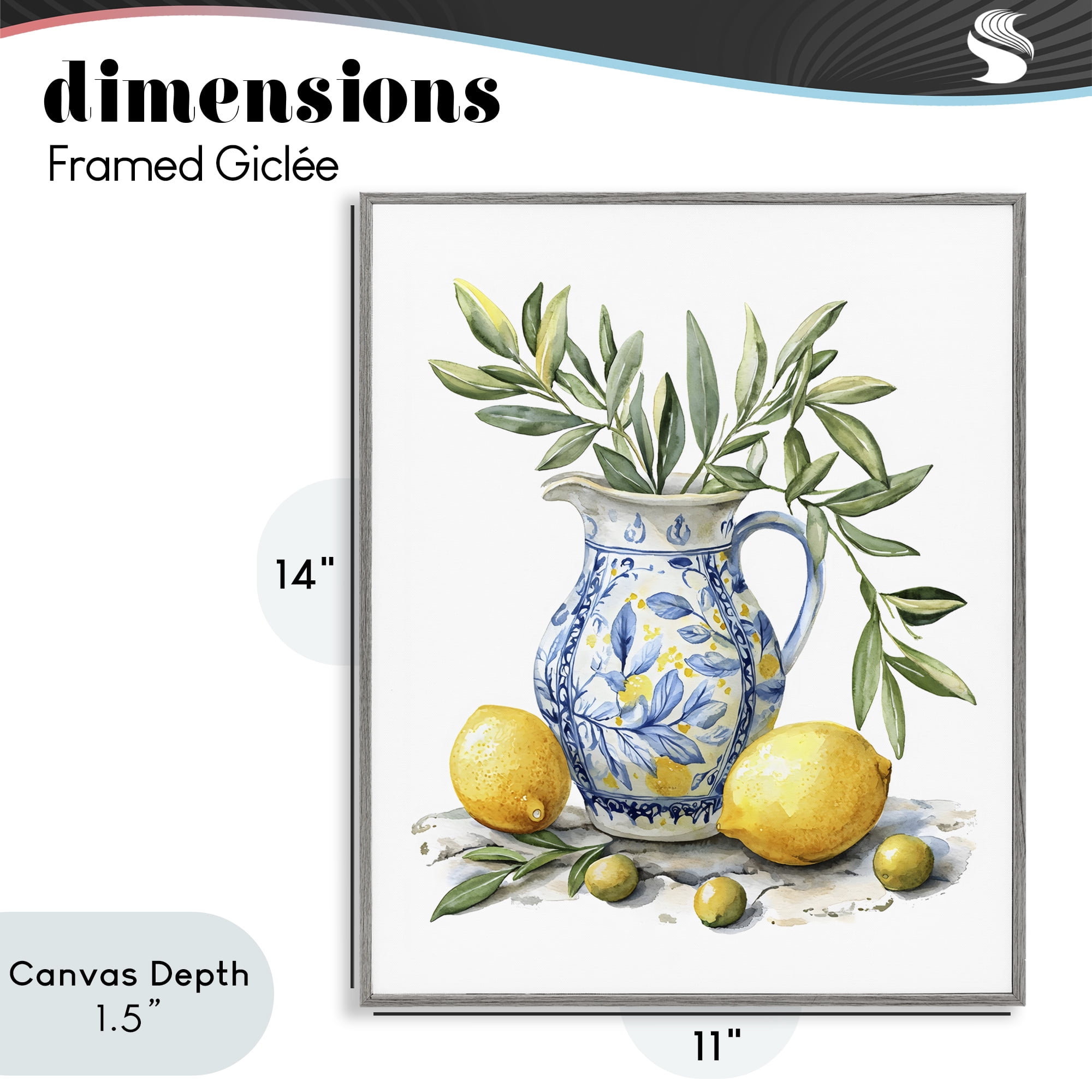 Stupell Industries Lemon & Olive Branch Still Life Gray Framed Giclee Art, design by LSR Design Studio