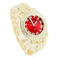 thumbnail image 4 of Charles Raymond Bling-ed Out Round Luxury Mens Watch w/Bling-ed Out Cuban Bracelet and Iced King Ring Set - L0504 BR 3pc Set (11,Red-Gold), 4 of 7