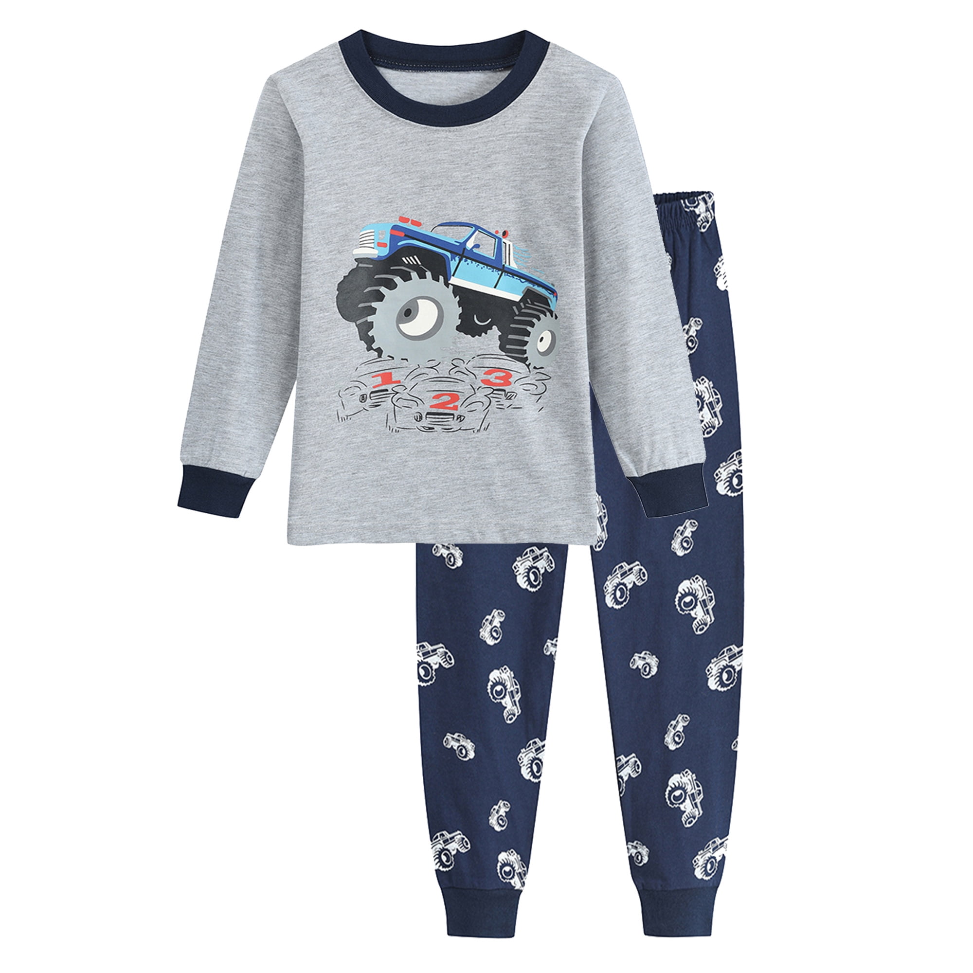 Ddsol Toddler Boys Pajamas Monster Truck 100 Cotton Kids 2 Piece Pjs Sleepwear 1 7 Years Blue
