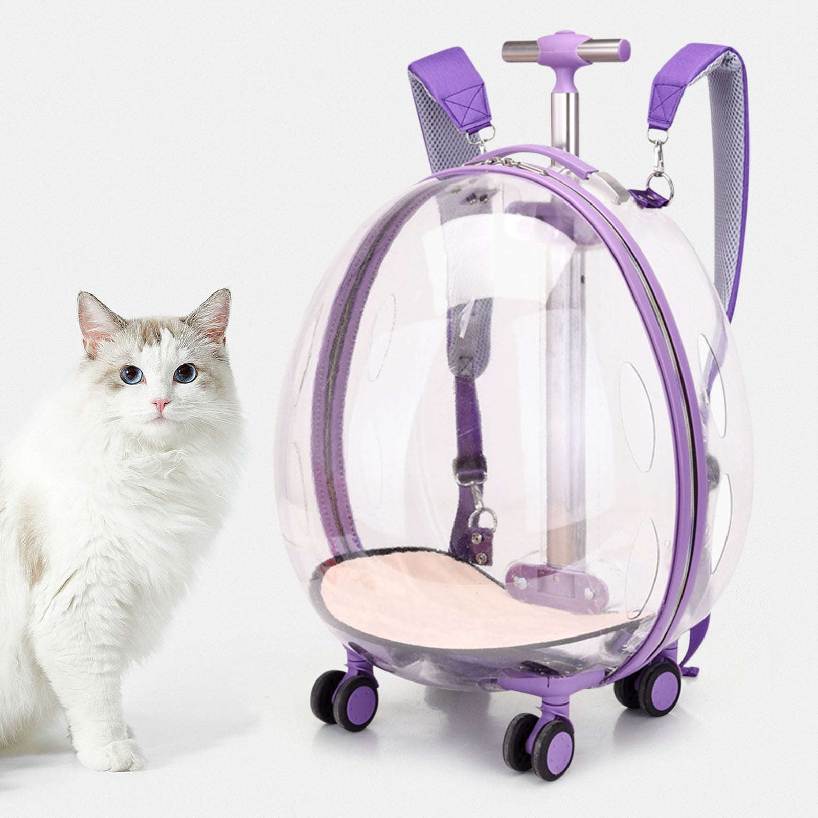 FYTPOV Cat Carrier Dog Carrier, Clear Pet Carrying Bag Breathable, Pet Trolley Case with Wheels and Telescopic Handle for Travel Camping