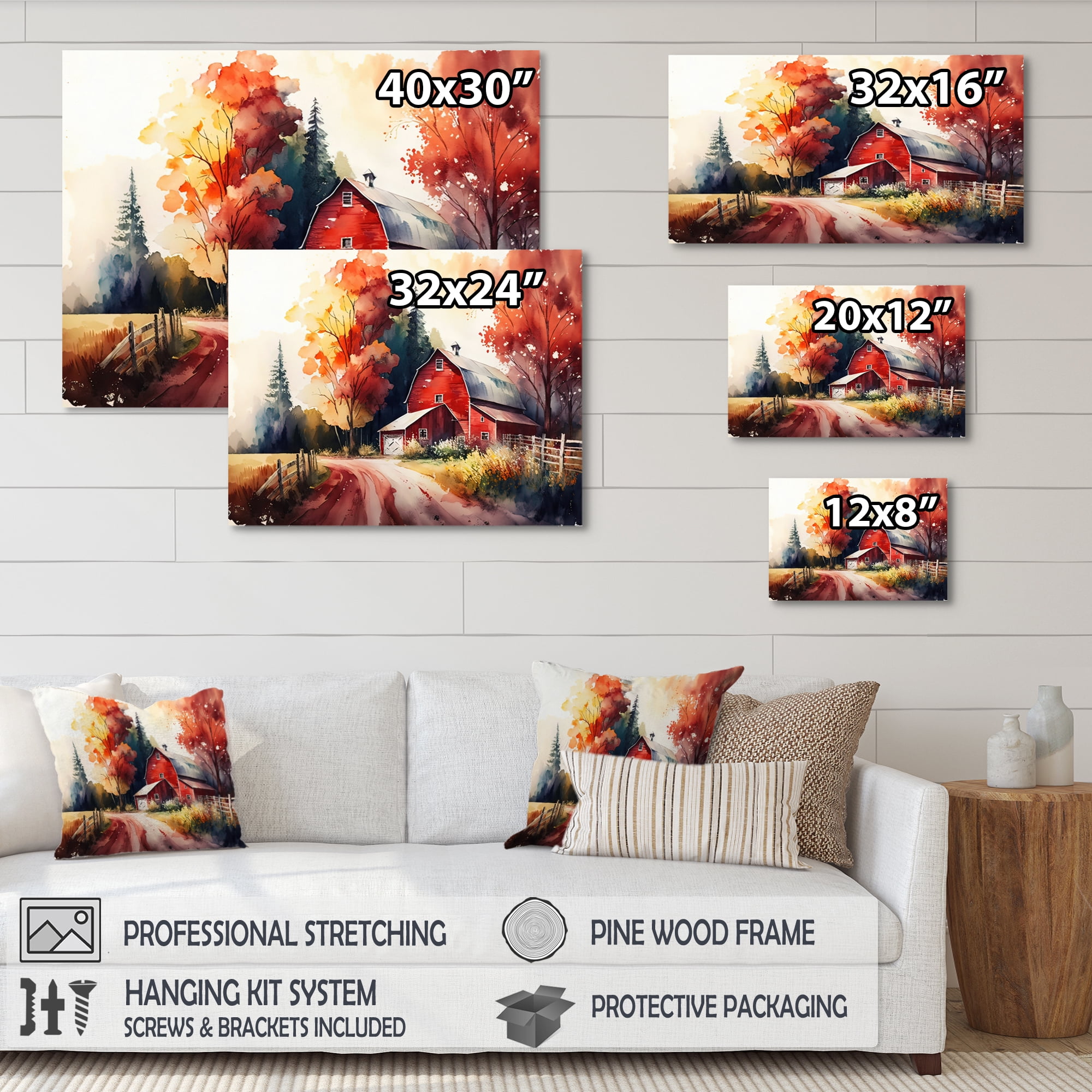 Designart Calm Red Barn In Spring IV Canvas Wall Art