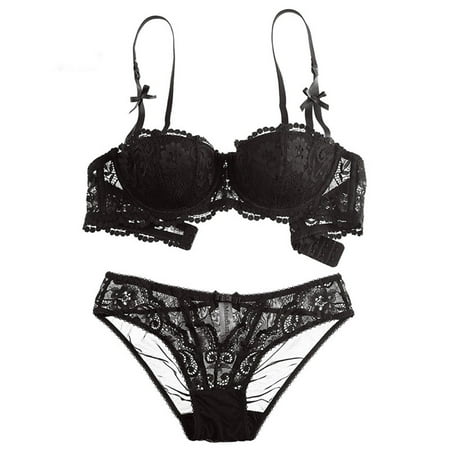 

Women Lace Bralette Set 1/2 Cup Lingerie 2 Piece Bra Panties Set