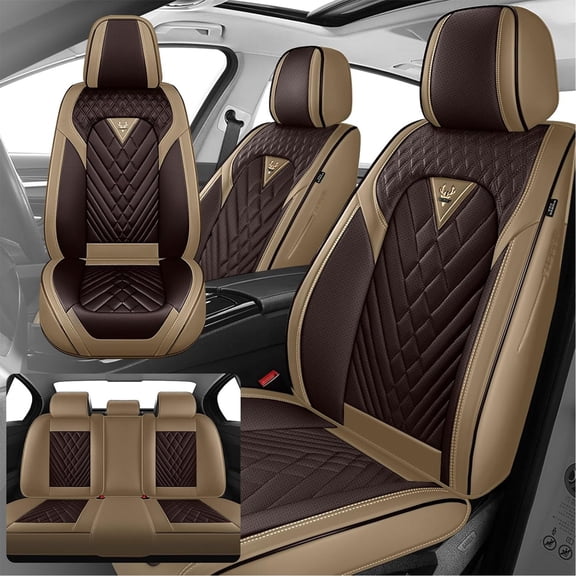 2019 for Chevrolet Equinox Seat Cover, Leather Full Set of 5 Seats Scratch Resistant Waterproof, Beige Car Seat Covers, Protect Car Seats