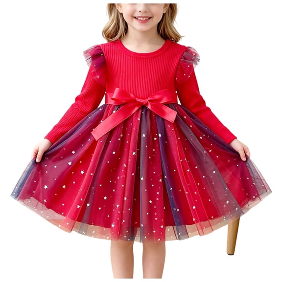 RFQWOVSR Girls Long Sleeve Gradient Mesh Princess Dress Fall Birthday Gown 2-3 Years
