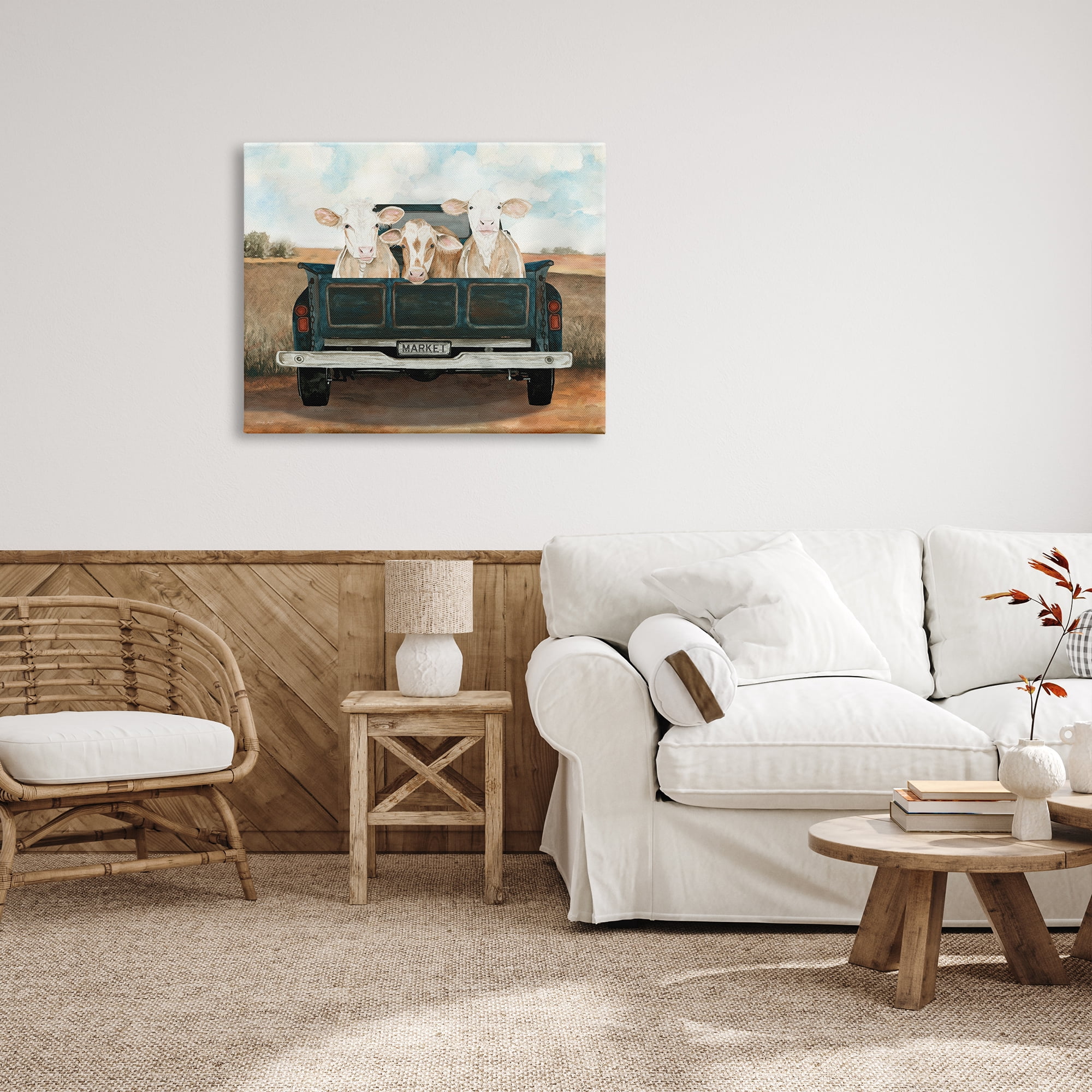 Stupell Industries Cows in Country Truck Animals & Insects Painting Gallery Wrapped Canvas Print Wall Art, 40 x 30