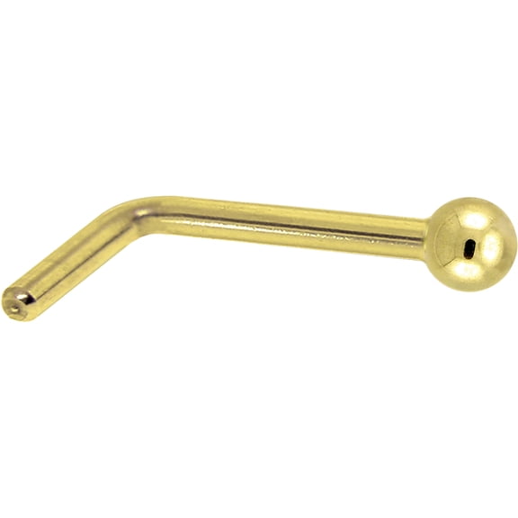 Body Candy Solid 14k Yellow Gold 1.5mm Ball L Shaped Nose Ring 20 Gauge -Handmade in USA
