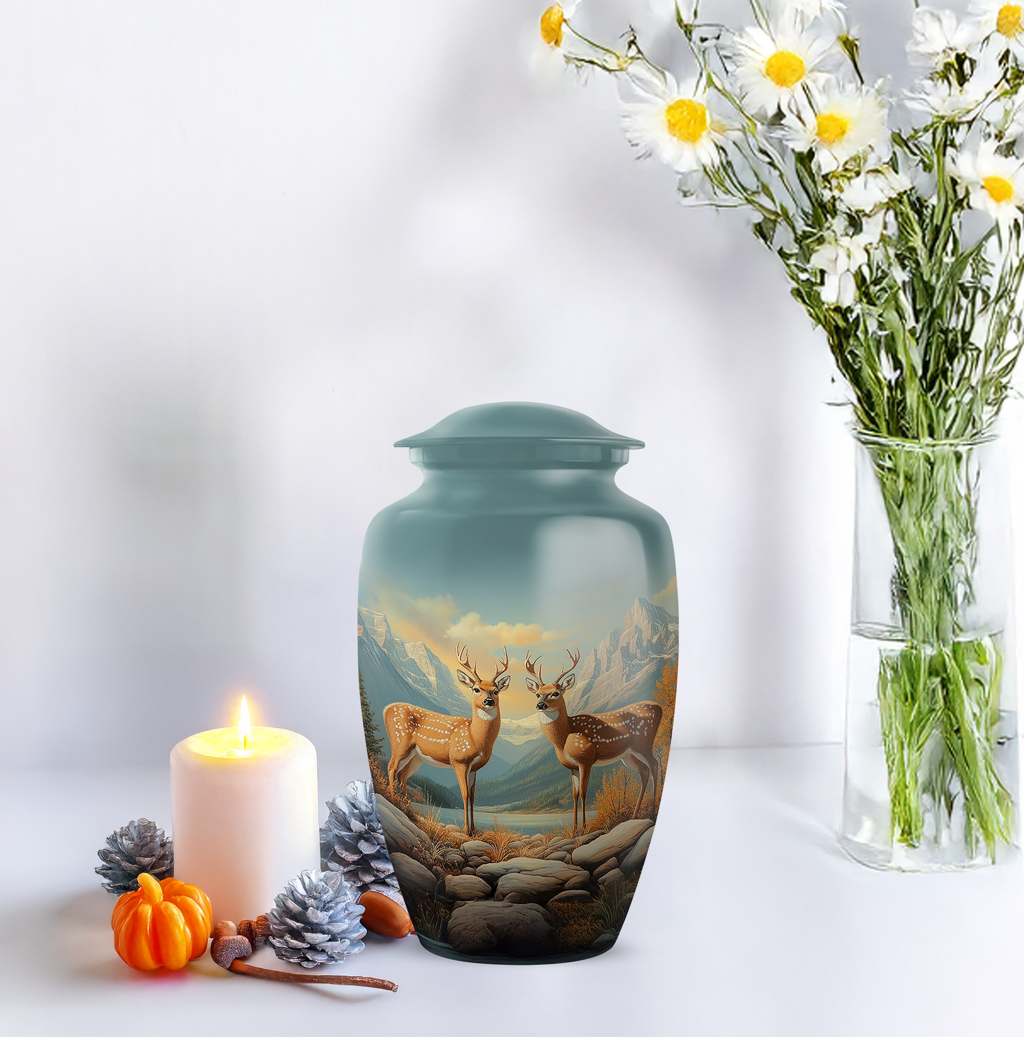 Deer Funeral Urn For Adult Male - Memorial Cremation Urns For Human Ashes Adult Female - Blue Urn For Man And Woman - Large Decorative Urns For Human Ashes Mother - 10 Inch