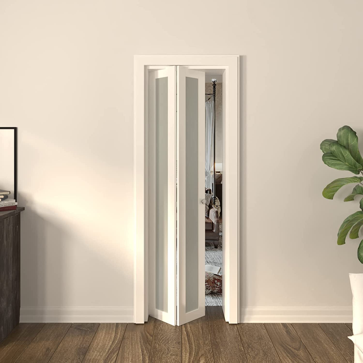TENONER Closet Doors, 24''Single Frosted Glass Panel BiFold Doors