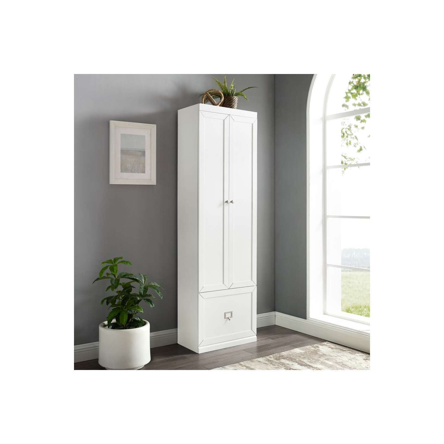 Maykoosh Antique Accents Harper Convertible Pantry Closet - White, 12.5"D x 22"W x 74"H, Pantry Cabinet with Removable Shelves, Engineered Wood, Freestanding Storage Pantry for Kitchens