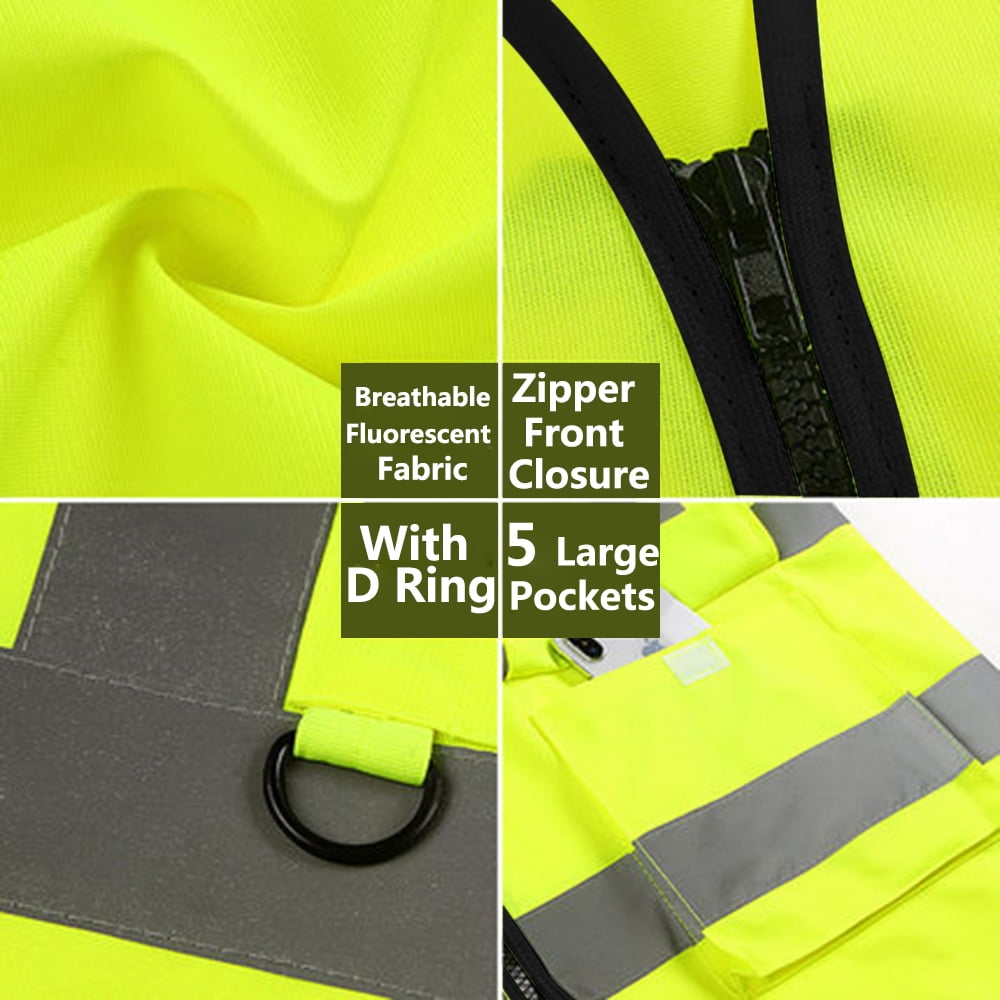 GOGO 5 Pockets High Visibility Zipper Front Safety Vest with Reflective Strips Uniform Vest, Pack of 10-Blue-L