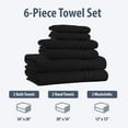 thumbnail image 2 of 100% Cotton 650 GSM 6-Piece Bath Towel Sets - Highly Absorbent & Extra Soft Quality Towels For Bathroom & Kitchen, Every Day Use - Black, 2 of 4