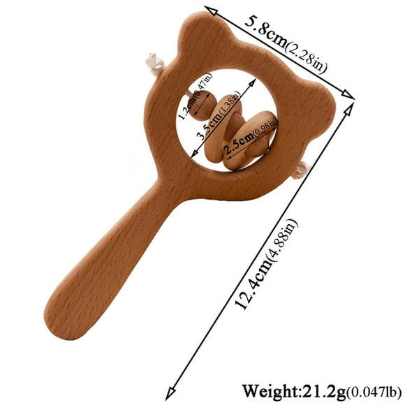 Xihbxyly Sonajero de Madera con Forma de Oso, Mordedor de Madera Apto para Uso Alimentario, Cuentas Seguras para Bebés, Divertida Forma de Oso de Dibujos Animados, Sin Bpa, Ideal para Bebés de 4 a 12