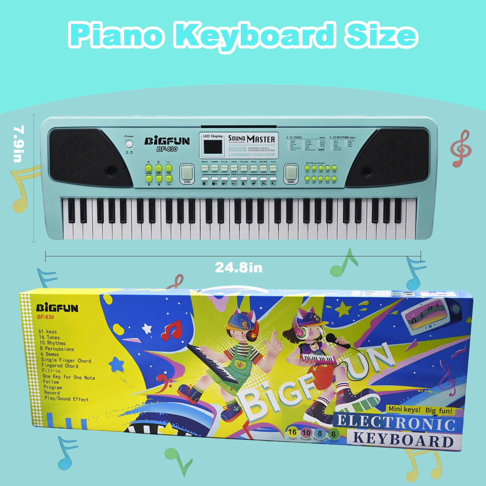 61 Keys Piano Keyboard for Kids, Electronic Keyboard Piano with Built-In Dual Speakers and Microphone, Portable Keyboard Musical Instrument Gift for Boys Girls Beginners Ages 6-12
