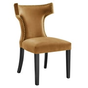 Modway Curve Performance Velvet Dining Chairs - Set of 2 in Cognac
