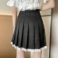 thumbnail image 5 of JGGSPWM Womens Elegant Pleated Mini Skirt Lace Trim Solid Color College Windproof A-line Skirts Black L, 5 of 9