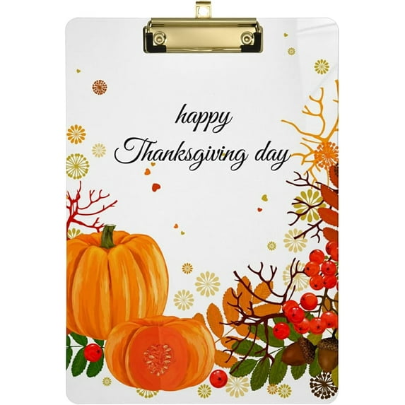 FMSHPON Pumpkin Leaves Thanksgiving Day Clipboard Hardboard Wood Nursing Clip Board and Pull for Standard A4 Letter 13x9 inches