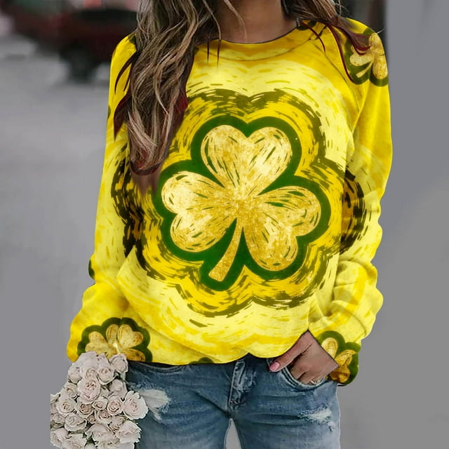 Nuoqisi Chandail de la Saint-Patrick pour Femmes Trèfle Imprimé Manches Longues