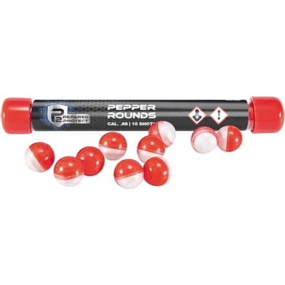 P2P Core Defense .68 Cal Pepper Ball Rounds — 10-Pack, 7% PAVA, Centered Steel Core