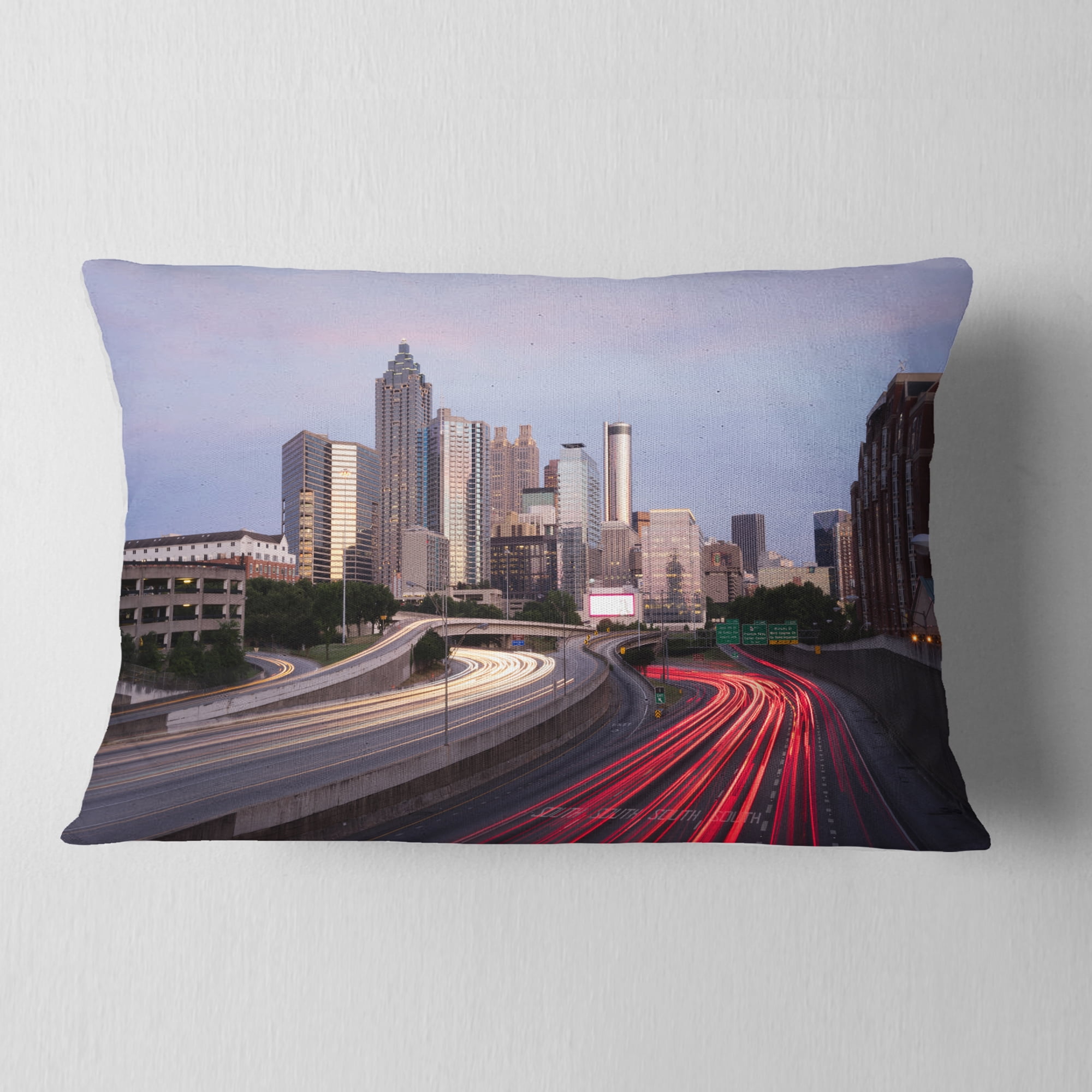 Designart Atlanta Georgia Rush Hour Traffic at Dusk - Cityscape Throw Pillow - 12x20