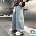 thumbnail image 4 of RMGVDSD Boys Baggy Jeans Wide Leg Denim Pants Loose Fit Elastic Waist Straight Leg Casual Denim Trousers Streetwear Lightweight Jeans For Kids School Wear 6-7 Years, 4 of 5