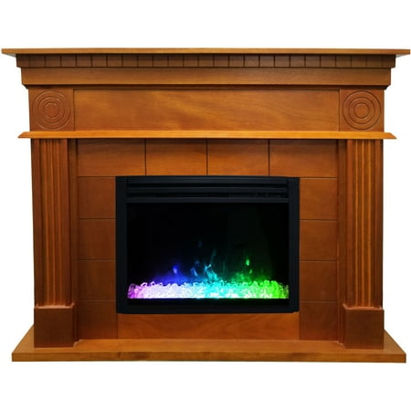

Hanover 47.8-Inch York Electric Fireplace Mantel with Crystal Insert and Multi-Color Flame Display Teak