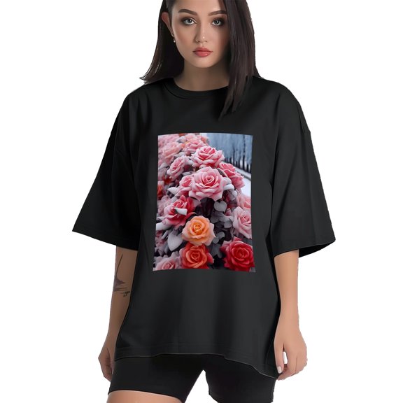 Plus Size Shirt for Women Black Tops for Women Short Sleeves Shirt for Women Rose2 T Shirt Crewneck Shirt for Women XS