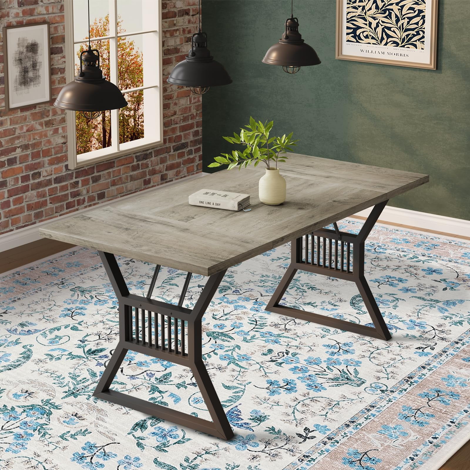 Area Rug 9x12 for Living Room, Washable Non Slip Low Pile Rugs, Floral Soft Carpet for Living Room, Bedroom, Dining Room, Blue