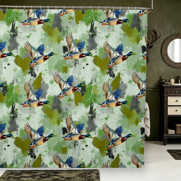 Manfei Hunting Themed Duck Shower Curtain 72Wx72L,Rustic Mallard Bathroom Curtain