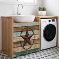 thumbnail image 3 of Teal Brown Farmhouse Cabinet Curtain 35"Wx35"L, Dustproof Under Sink Skirt with Self Adhesive Tape, Country Texas Star Vintage Cabinet Curtain Cover for Kitchen Sink, Bathroom Vanity, Laundry Room, 3 of 9