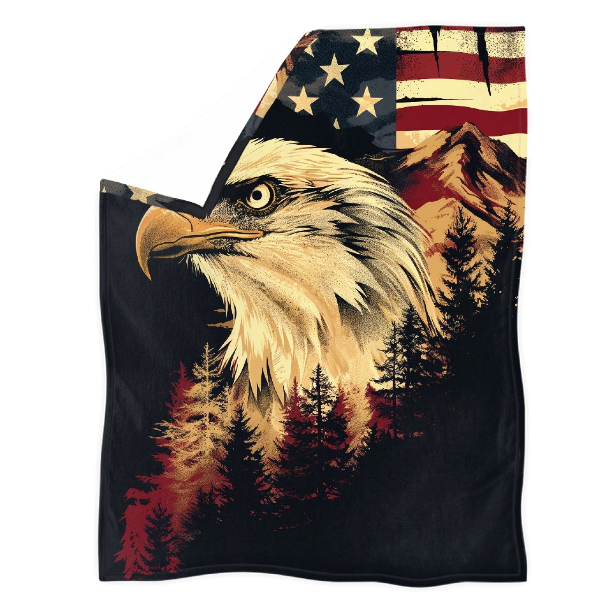 HUIACONG Fluffy Coral Fleece Sofa Throw Blanket for Bedroom Travel Camping Trip Polyester Lightweight Compact Coral Fleece Blanket American Bald Eagle Pattern
