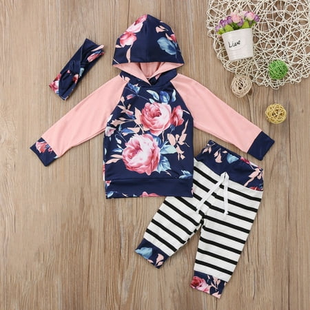 

Lovebay 0-18M Newborn Baby Girl Flowers Floral Hoodie Sweatshirt Pants Headband Outfit Sets