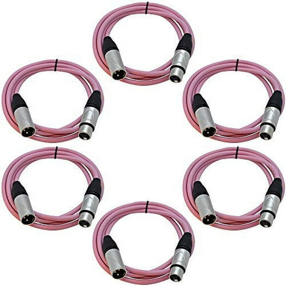 Seismic Audio - SAXLX-6Pink-6Pack - 6 Pack of 6 Foot Pink XLR Patch Cables Mic Cords - 3 Pin XLR Male to XLR Female Microphone Cables - 6'
