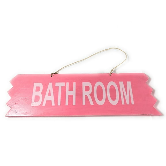 Cute "Bathroom" Wooden Sign 12" X 4" - Pink | #snd25113p