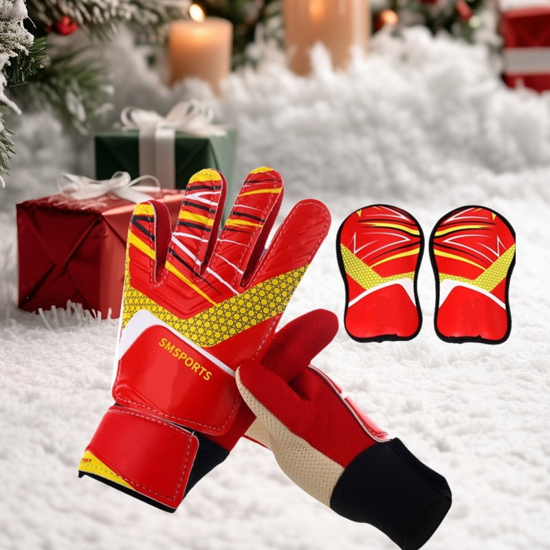 1 set of football goalkeeper gloves knee pads, made of anti slip and wear-resistant latex material, providing effective protection. Essential protective gear for youth football training