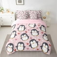 thumbnail image 2 of Manfei Kawaii Grey Penguin Twin Bedding Sets 7-Piece for Kid, Antarctic Wildlife Bedding Comforter Set, Girly Pink Cartoon Reversible Sheet Sets, Luxury Bedroom Decor, 2 of 7