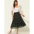 thumbnail image 2 of Unique Bargains Jupe Maxi à Volants à Étages à Imprimé Floral pour Femme, Noir, TP, 2 of 6