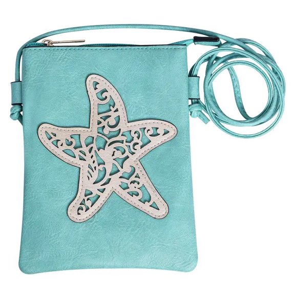shine mark Crossbody Cellphone Bag Star Fish Cut Aqua